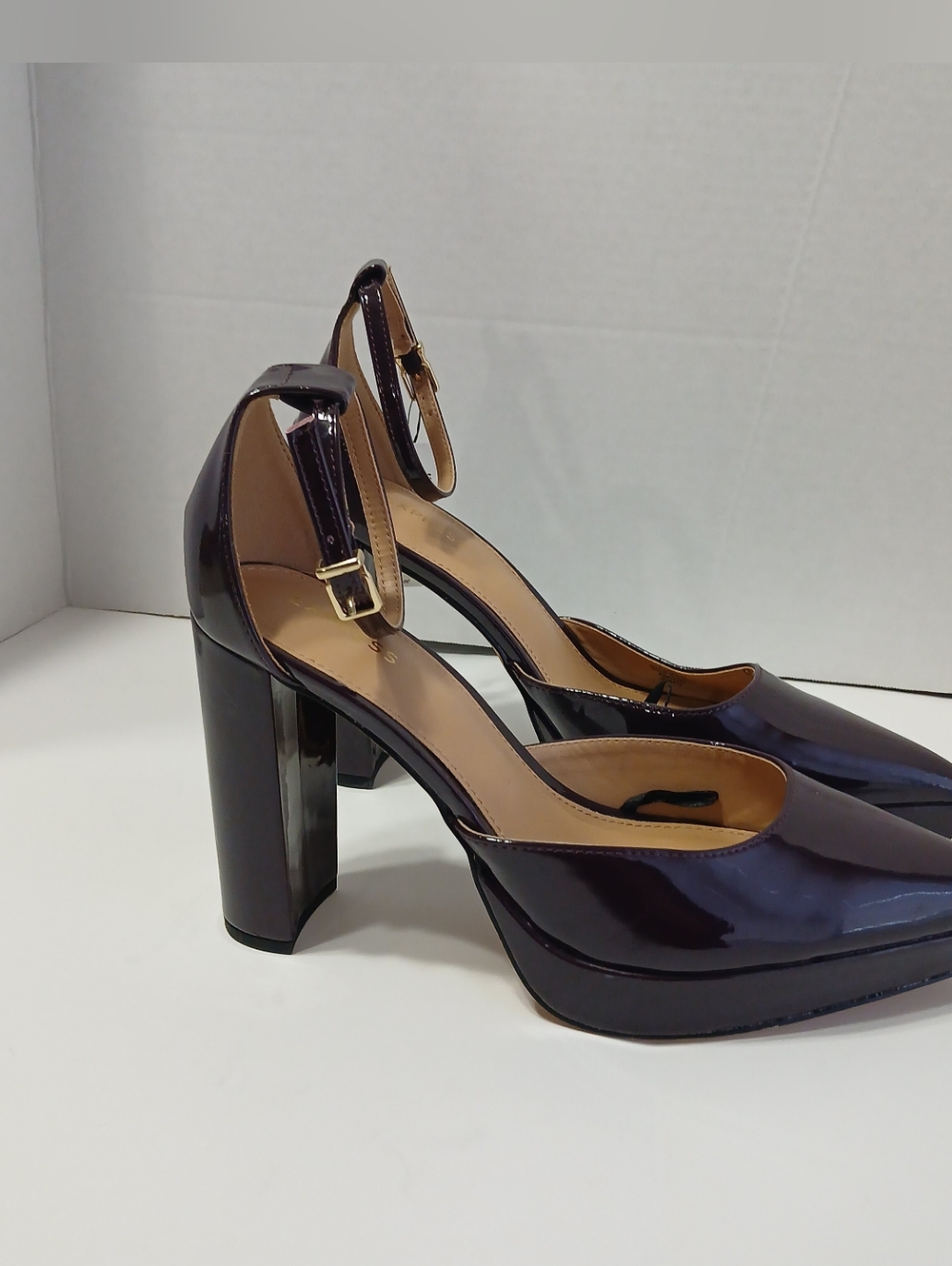 Express Patent Ankle-Strap Platform Pumps‎ in Dark Plum